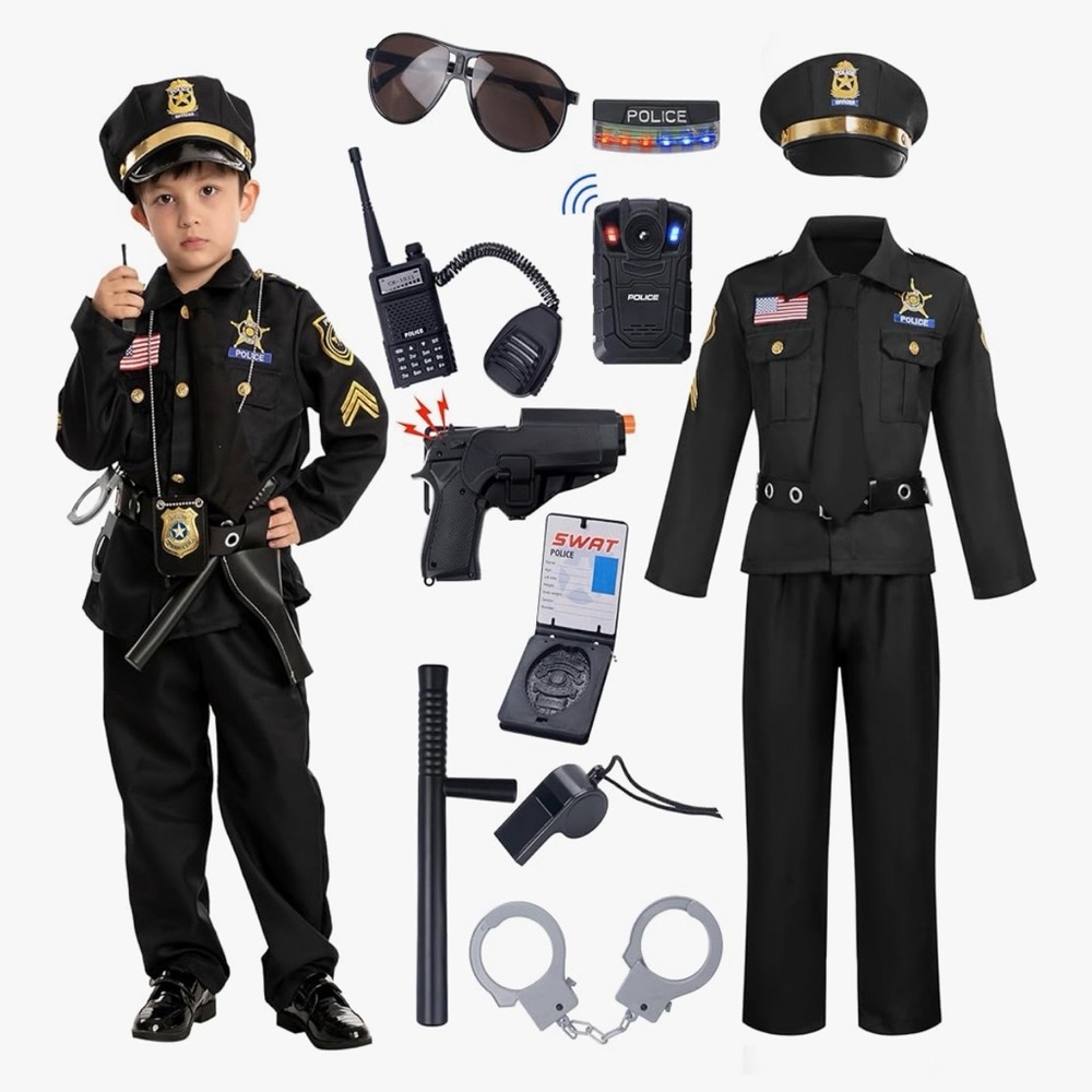 Kids Police Officer Costume Set - Black